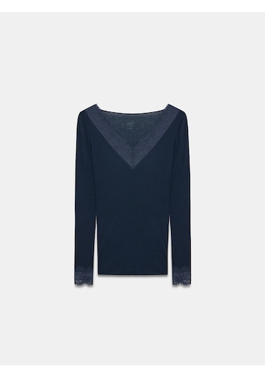 Dilvin 32311 Dantelli Kaşmir Bluz-lacivert Lacivert