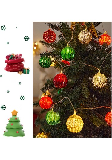 Geeksen 59 İnç 10 Işık Noel Topu Zincir Aydınlatması - İç/ Dış Mekan Noel Ağacı Renkli Dekoratif Işıklar Renk