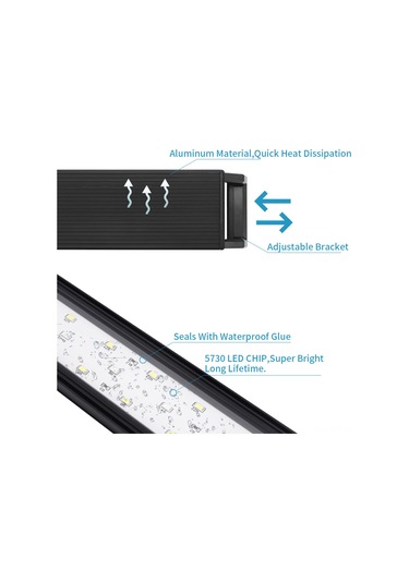 Yaozixa Su Tankı Led Işıkı Eu Şarj - 3 Işık Modu, Parlaklık Ayarı Ve Zamanlayıcı, Alüminyum Kasa, Sabitleme Klipli, Aquarıum Ve Sürüngen Tankları İçin Diğer