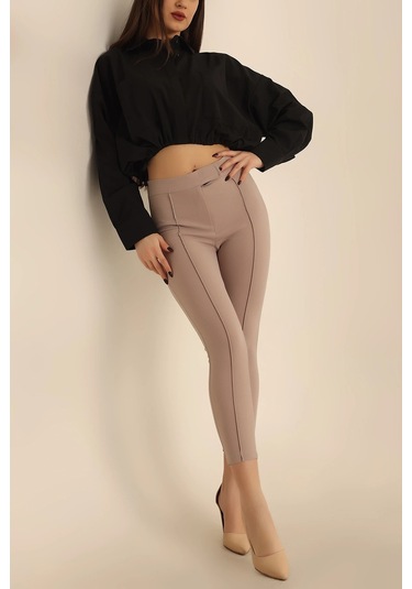 Vioshine Kadın Beli Lastikli Scuba Cırtlı Tayt-taş Taş