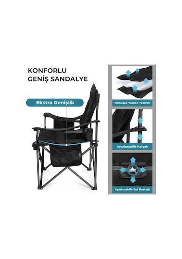 Fundango Mega Comfort Xxl Katlanır Kamp Sandalyesi Blk/grey Gri - Siyah