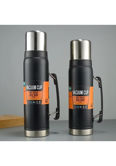 Kapris Çift Katlı Paslanmaz Çelik Kulplu Termos 1200 Ml Siyah Kap-284 Siyah