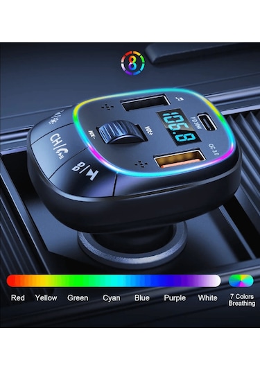 Linktech Fm Transmitter - Linktech Gf17 Premium 48w Üç Girişli 5.0 Bluetooth Fm Transmitter - Rgb Ça