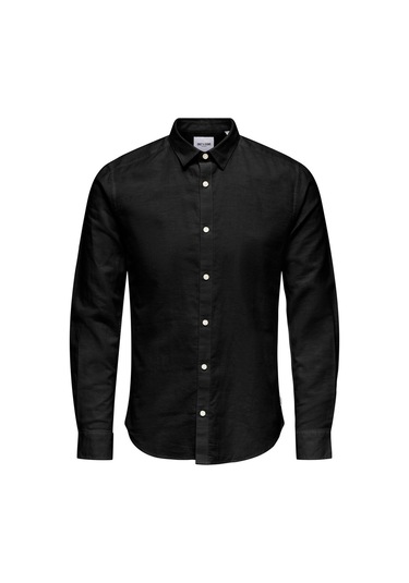 Only & Sons Erkek Onscaiden Slim Fit Keten Gömlek 22012321 Siyah