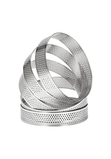 Kangvka 10 Adet Paslanmaz Çelik Yuvarlak Delikli Pasta Çemberi - 10 Cm Boyutunda 10x10x2 Cm Gümüş