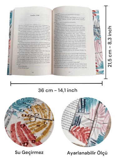 Yaprak Desenli - Ayarlanabilir Kitap Kılıfı - Su Geçirmez Kumaş