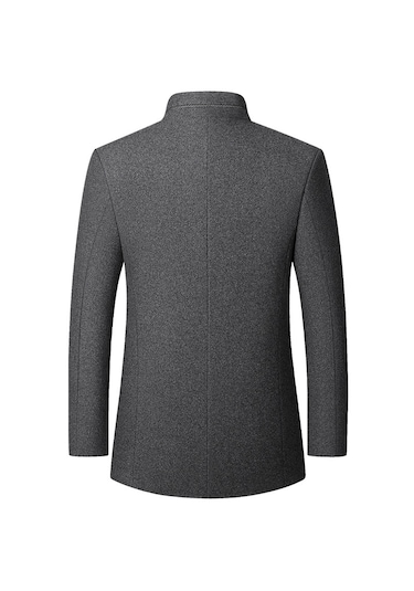 Takım Elbise Üstü Dik Yaka Şık Ve Moda Kışlık Erkek Yün Ceket Gri