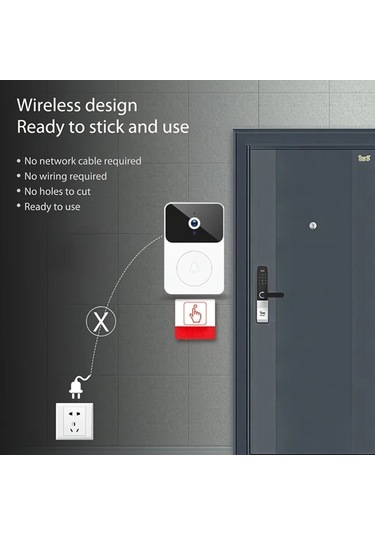 Honeybeeshop Beyaz Kablosuz Akıllı Kapı Zili Hareket Uyarıları Gece Görüşü Sesli İnterkom Şarj Edilebilir Siyah Tasarım