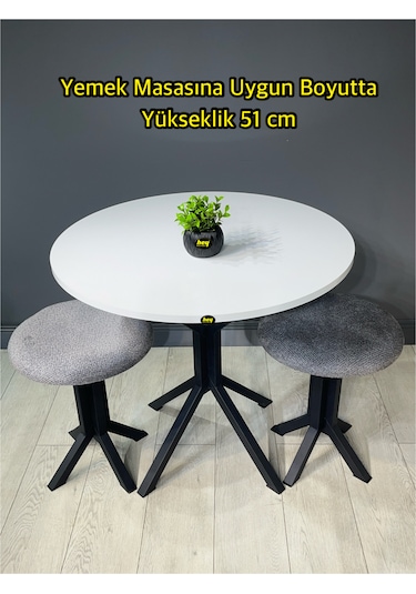 Tabure Gri Puffy Bukle Kumaş Puf Makyaj Masası Sandalyesi Metal