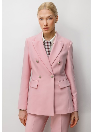 Ekol Kadın Kruvaze Yaka Kapak Cepli Ceket 1006 Pembe