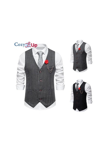 Cosy Up Erkek 4 Düğme Resmi Yün Karışımı Tüvit Pin Şerit Yelek Koyu Gri