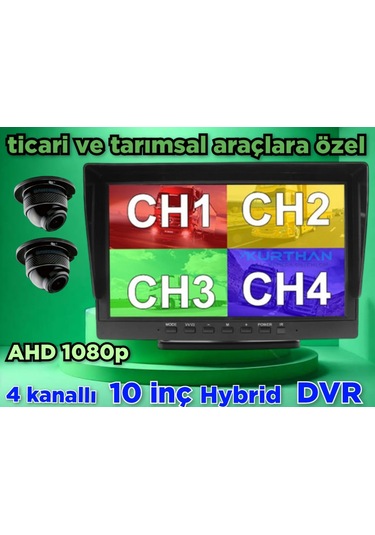 2 Adet Ahd 1080p Ultra Mini Kamera Ve 10 İnç Dvr Monitör Set 12 V