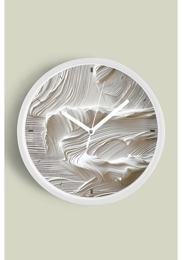 Soyut - Bohem Modern Duvar Saati - 42cm - Önü Camlı Beyaz Kasa - Sessiz Mekanizma-jh0802 Beyaz