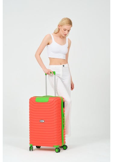 Keo-plus Turuncu-yeşil Orta Boy Silikon Kırılmaz Pp Valiz Turuncu - Yeşil