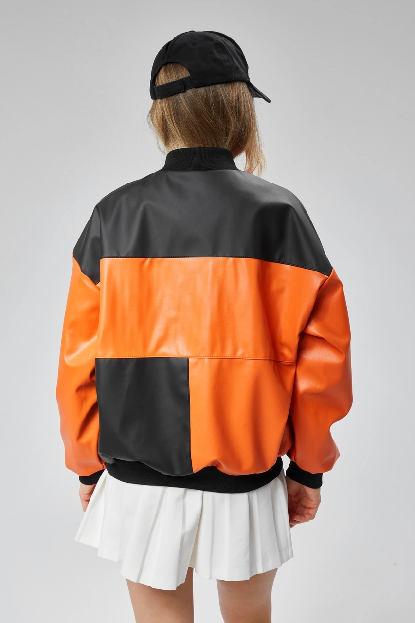 Kadın Oversize Baskılı Deri Motorcu Montu Fermuarlı Yarışçı Ceket Astarlı Bomber Kolej Mont Oranj Kadın Oversize Baskılı Deri Motorcu Montu Fermuarlı Yarışçı Ceket Astarlı Bomber Kolej Mont Oranj