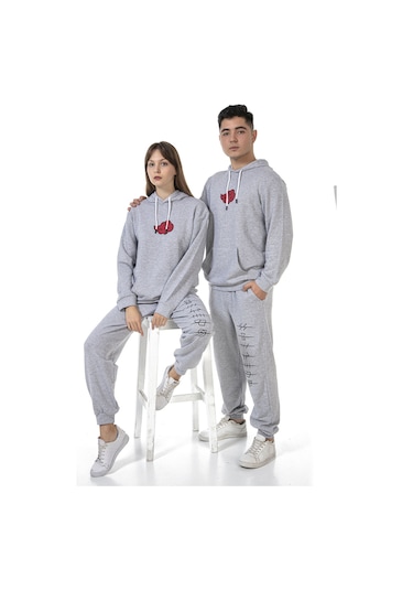 Vishenka Unisex Anime Baskılı Gri Renk Eşofman Takımı Gri