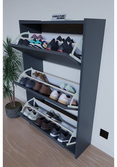 Düşer Kapak Duvara Monte Kayar 3 Raflı Ayakkabılık - Antrasit Diğer Düşer Kapak Duvara Monte Kayar 3 Raflı Ayakkabılık - Antrasit Diğer
