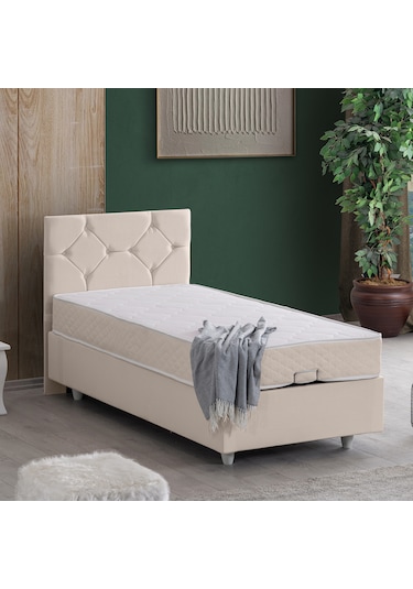 Glamis Tek Kişilik Baza Başlık Letto Yatak Seti - Krem 120 x 200
