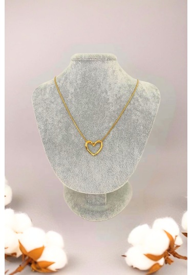 Gold Renkli Kıvrımlı Minimal Çelik Kalp Kolye Altın