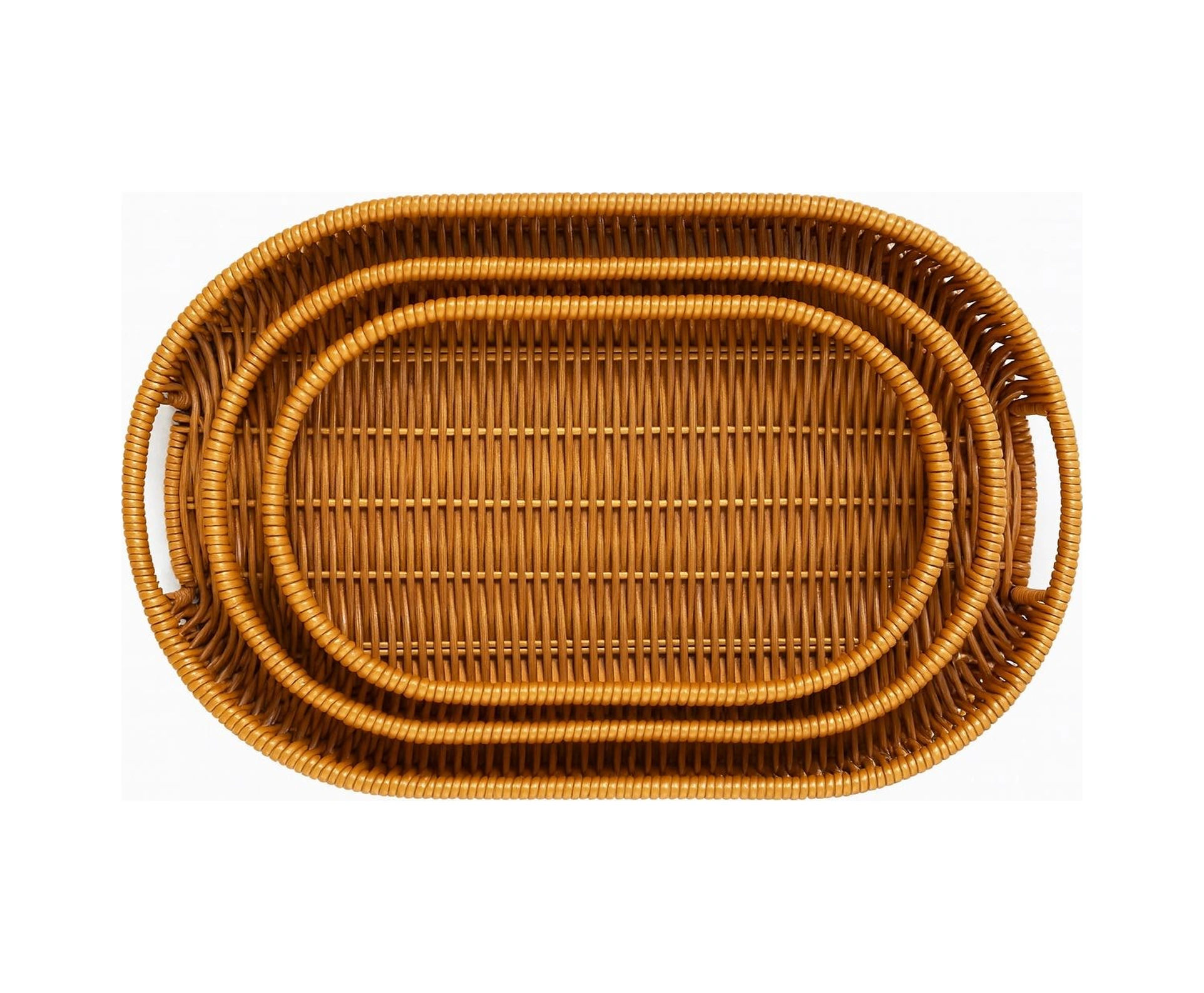 Qerhome 3'lü Rattan Servis Tepsisi Oval Model 30-35-40 Cm Kahverengi