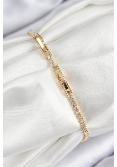 Pirinç Zirkon Taşlı Pembe Kalp Model Gold Renk Kadın Bileklik - Tj-bb7699 Diğer