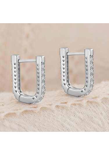 Bamoer 925 Ayar Gümüş Klasik U Şeklinde Kulak Tokaları Küpe Kadın Parlayan Zirkon Küpe Güzel Takı Hediye M