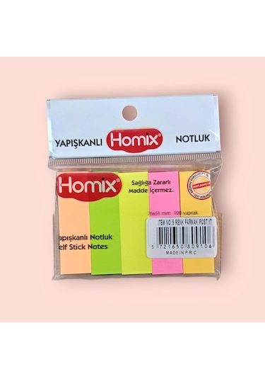 Homix 3 Paket Yapışkanlı Renkli Parmak Post-it Notluk 5'li