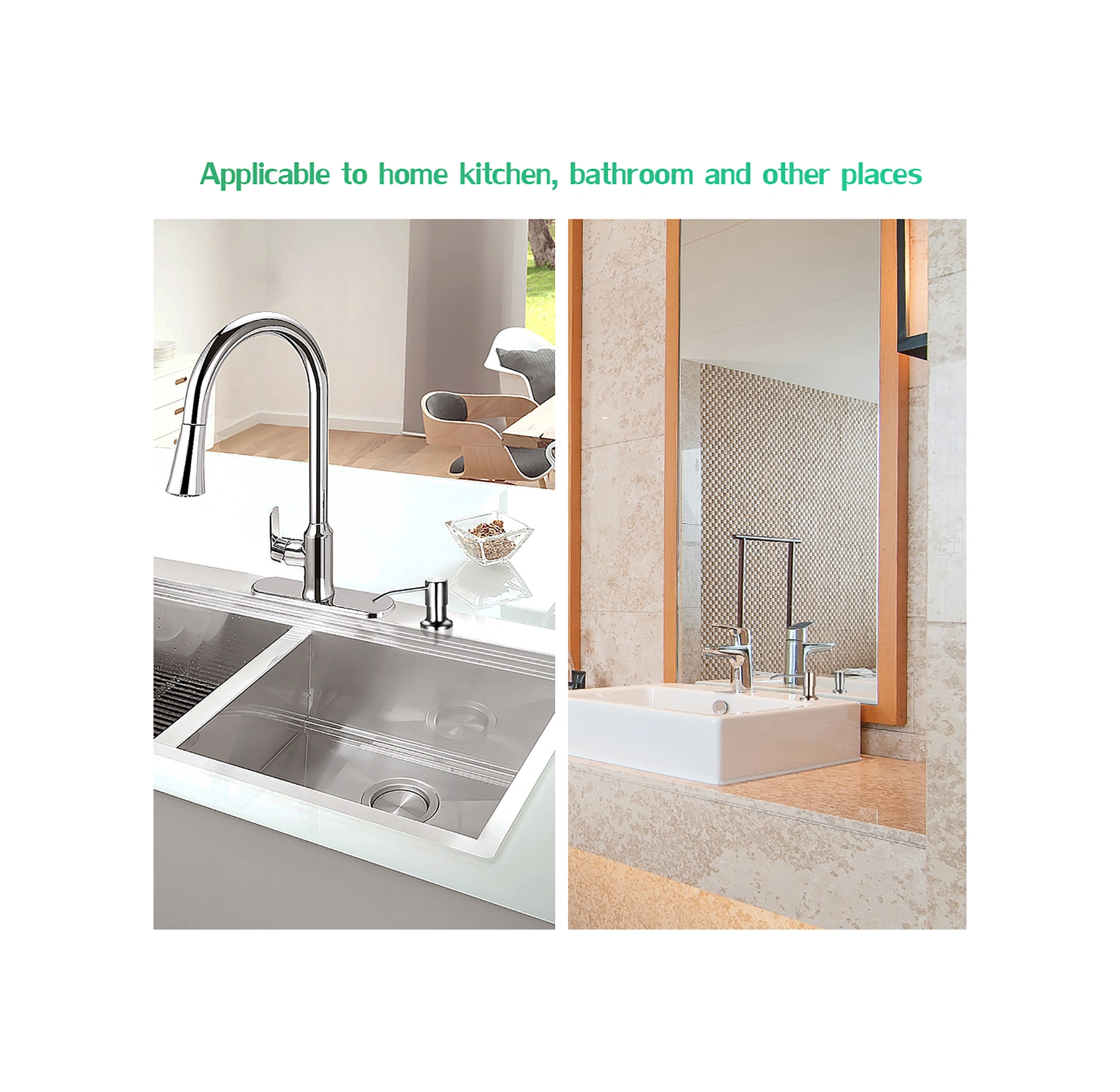 Hombey 300ml 304 Paslanmaz Çelik Sabun Dağıtıcı, Mutfak Lavabo Banyo Lavabosu Kullanıma Hazır, Kolay Kurulumlu El Sabunu Depolayıcı Gümüş