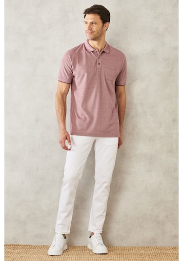Ac&Co / Altınyıldız Classics 465126505 Polo Yaka Cepli Regular Fit Bol Kesim Düz Tişört Kırmızı