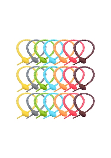 21 Parça 21,5 Cm Silikon Kablo Bağı, Renkli Büküm Bağları, Yeniden Kullanılabilir Kablo Yönetim Düzenleyici, Gıda Poşeti Sızdırmazlık Aparatı