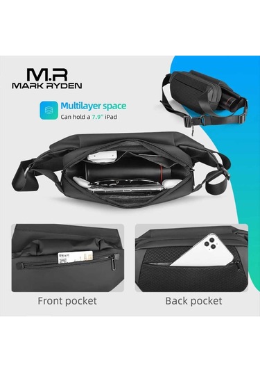 Erkekler İçin Şık Ve Pratik Su Geçirmez Çapraz Omuz Çantası - Tek Askılı Siyah Günlük Kol Çantası Siyah