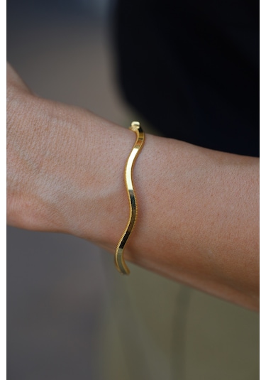 14 Ayar Altın Cimarlı Su Dalgası Ajda Kelepçe Sarı Altın