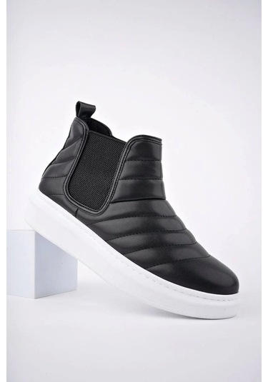 Slw205 Boston Bağcıksız Cilt Erkek Spor Bot Bt Siyah Siyah