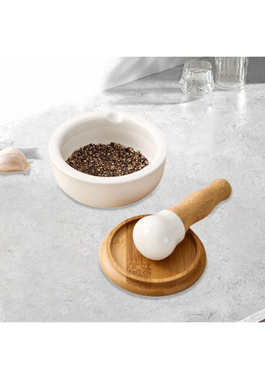 Homyl Pirinç Meyveleri Için Çömlekçilik Öğütme Kasesi Beyaz