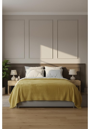 Pufina Tek Kişilik Tavşan Tüyü Dokulu Peluş Battaniye & Yatak Örtüsü 150x220 Safran