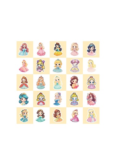 50 Çizgi Film Genç Prenses Çıkartması Çok Renkli