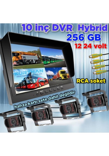 10 İnç Dvr Ekran 4 Adet Metal Kasa Ledli Kamera Set 12 24 Volt