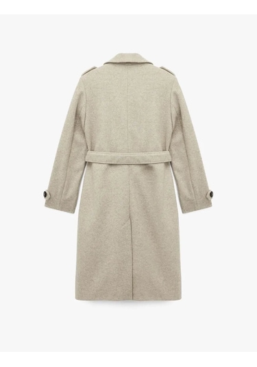 Koton Uzun Kollu Kruvaze Kemerli Uzun Kaşe Ekru Kadın Kaban 6wak00094ew Ekru