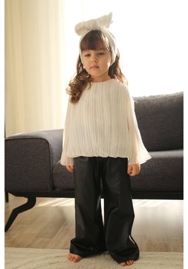 Kız Çocuk Deri Pantolon Bluz Tarz Takım 001