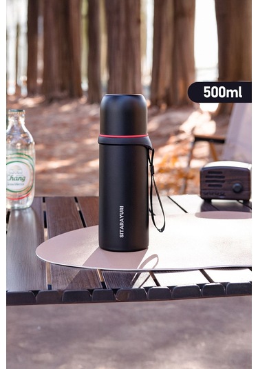 Vakumlu Paslanmaz Çelik Isı Yalıtımlı Termos Kupa 500 Ml - Siyah Siyah