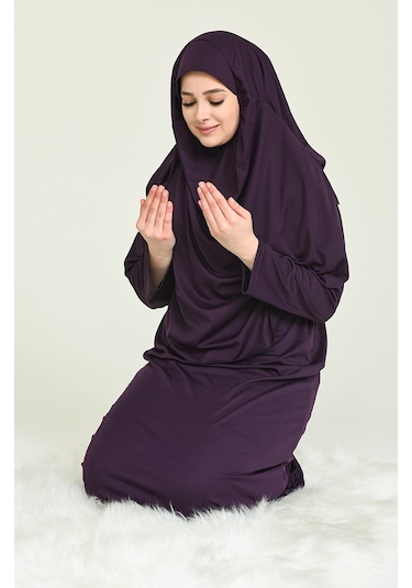 Çantalı Namaz Elbisesi Mürdüm