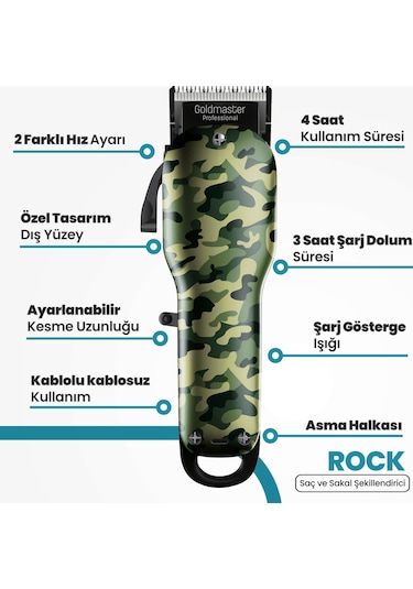 Goldmaster Army GM-8181 Şarjlı Saç Ve Sakal Şekillendirme Makinesi