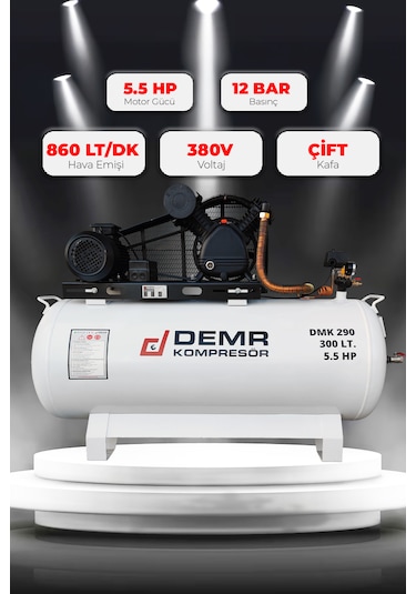 Demr Kompresör Pistonlu 300 LT 2 Kafa 12 Bar 5.5 HP IDMK290 Hava Kompresörü