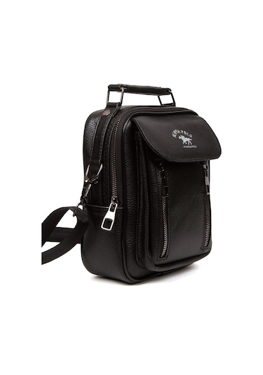 Tuldar Erkek Deri Kapaklı Çapraz Askılı Omuz Ve El Çantası 17x21cm Tul541 Siyah