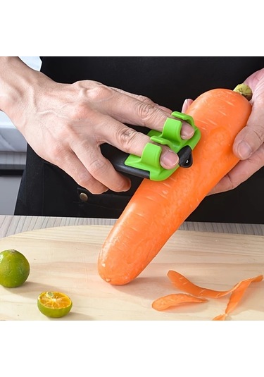 Fochsia Paslanmaz Çelik Manuel Sebze Soyucu - Ergonomik Kaymaz Tutamaklı Siyah Yeşil Meyve Sebze Soyma Aleti Siyah + Yeşil