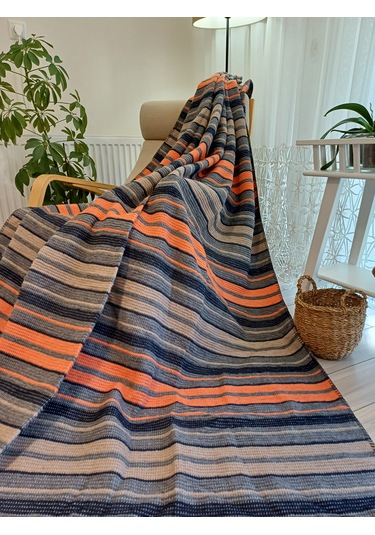 Çift Kişilik Pamuklu Battaniye 180 220cm Gri-turuncu Gri - Turuncu