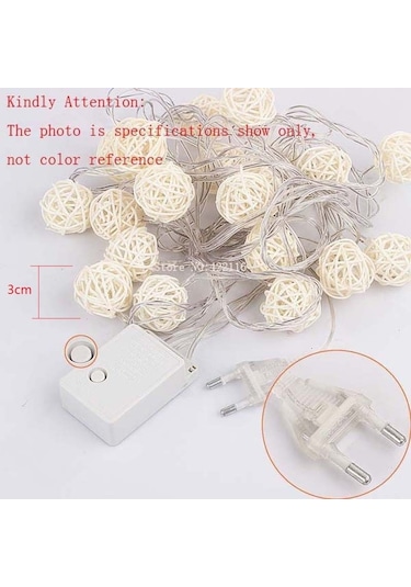 20 Led Rattan Topları Işıklar Peri Tatil Noel Dış Mekan Led Dekoratif Lamba, Stil: 4m Stil Kahve + Beyaz Diğer