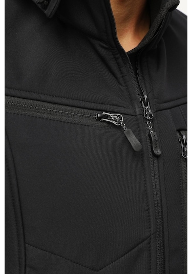 Uniprom Taktikal Softshell Mont Kollar Ve Kapşon Çıkabilir Erkek Siyah