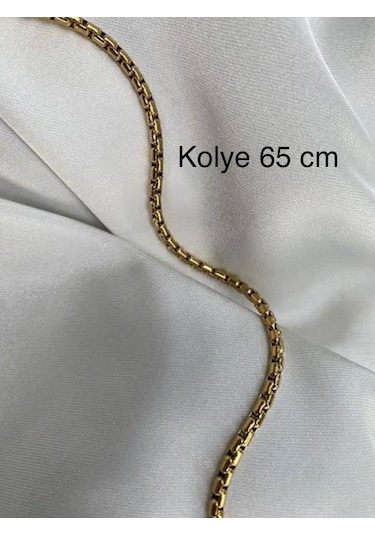 Gold Renk 1.sınıf Örme Çelik Erkek&kadın Kolye Ve Bileklik Seti Altın