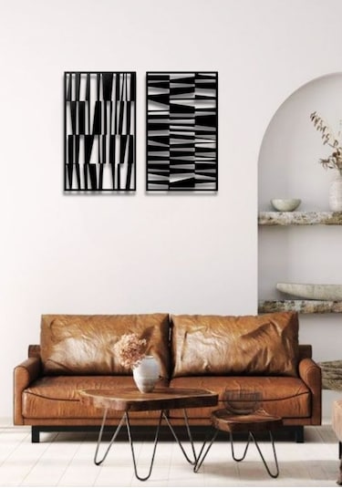 Modern Stil 2 Li Metal Duvar Dekoru Seti 80 X 48